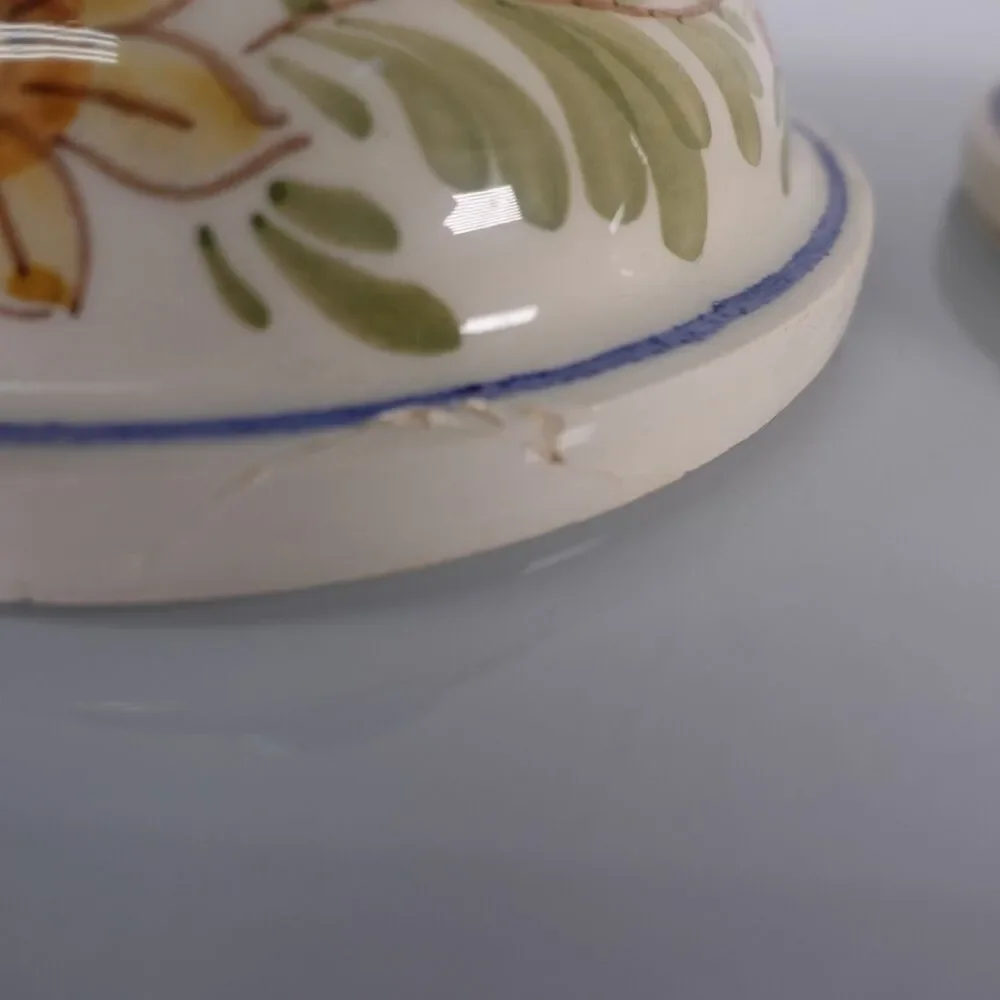 Pair of Hand Painted Delft Ceramic Taper Candlestick Holders Floral Design READ